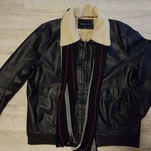 Leather bomber jacket